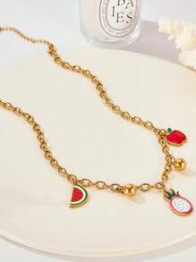 1 pieza Collar con frutas dulces y lindos, que incluye pitaya, sandía, aguacate, toronja y manzana, adecuado para estudiantes, un regalo encantador para niñas