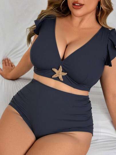 Set de 2 trajes de baño de talla grande de unicolor y sexy, para viajes de verano