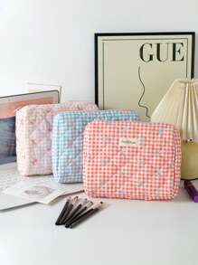 1 Stück Schüler Federmäppchen im Schleifen Stil, große Kapazität tragbare Aufbewahrungstasche, frisch, einfach und süßer Kosmetiktaschenstil, zum Aufbewahren von Kosmetika, für Ferien, Strand, Badezimmer, Schlafzimmer, große Kapazität