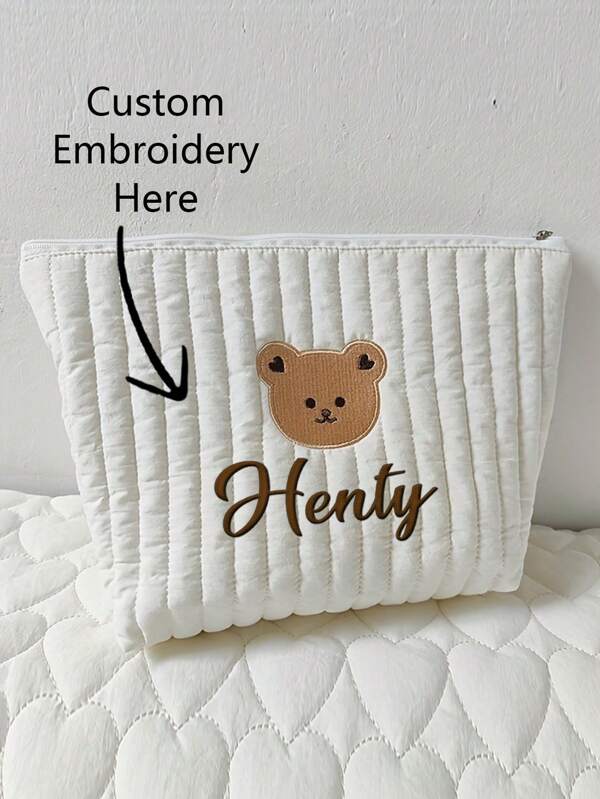 Sac à couches personnalisé avec broderie d'ours et de lapin - Joli sac de voyage pour les nouvelles mamans, cadeau personnalisé avec nom pour la baby shower, l'accouchement à l'hôpital, les essentiels pour nouveau-nés, la mode pour la rentrée scolaire