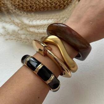 4pcs/Set Fashionable Asymmetrical Resin Bracelets, & Versatile Luxury Bracelet Set