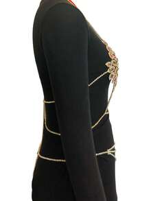 Cuier 1PC Fascinating Rhinestone Body Chain Jewelry Set For Women Excellent Quality Beach Bikini Chain Party Night Club - Gold - View 3