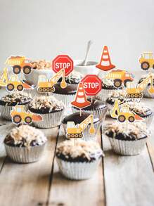 12 STÜCK Bau-Fahrzeug Cupcake Topper, Bau-Cupcake Topper Auto Bagger Kuchen Dekoration, Geburtstags-Party Kuchen Dekoration Feiertagsparty Zubehör