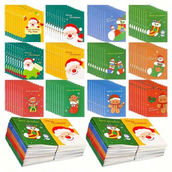 10 pezzi Blocchetti per appunti natalizi mini - Disegni di Babbo Natale e pupazzo di neve, tascabili, con diversi motivi natalizi, carta di alta qualità, adatti come regalini per calze natalizie, omaggi per feste, regali natalizi, illustrazioni allegre, stampa copertina vivace, per forniture scolastiche, back to school