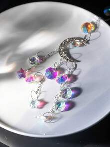 1pc/2pcs Sunlight Catcher Crystal Moon & Five-Pointed Star Pendant, Lighting Accessory, Garden Crystal Decor, Silver/Gold - Silver - View 6