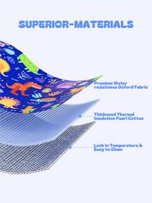 保温午餐盒 - 1 个大容量保温袋，卡通图案设计，可重复使用便当盒，保持食物温暖新鲜，非常适合返校、幼儿园、野餐和旅行 - 藍色 - 查看 4