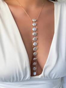 1 Piece Sexy Women's Body Jewelry Elegant Bohemian Imitation Pearl Beach Body Chain Romantic Long Tassel Necklace Chest Chain Sexy Exaggerated Fashion Jewelry Suitable For Any Occasion Best Gift For Girlfriends - 性感仿珍珠身體鏈 - 查看 3