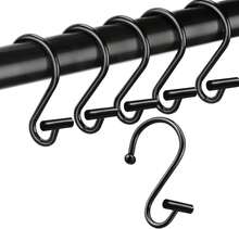Shower Curtain Hooks Rings, 12 Pack Metal S Hooks Rust Proof For Hanging Bathroom Shower Curtain Liner/Outer Curtains, Clothing Jeans Plants Hooks (Black Straight Stick) - 黑色 - 查看 1