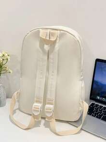 Minimalist Solid Color Multi-Functional Large Capacity Student Backpack, Back To School Essential, College Essential Backpack - White - View 6