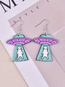 1 Pair Spaceship & Alien Cat Earrings, Party Jewelry Decoration For Women - Multicolor - View 9