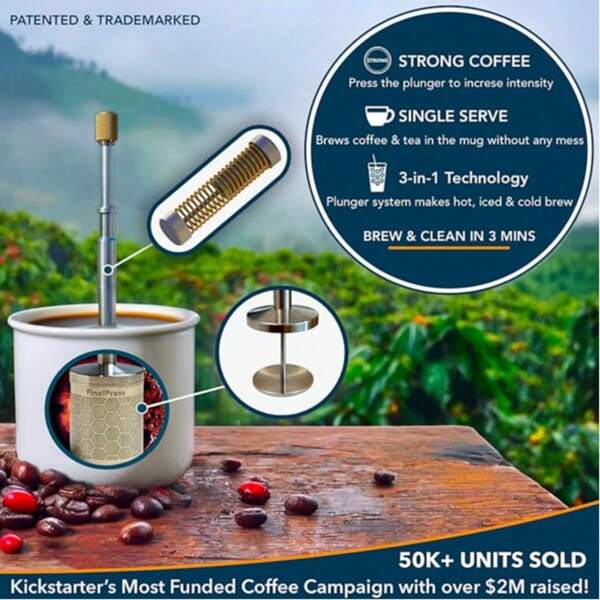Przenośny stalowy mikro French Press 3 w 1 ekspres do kawy i herbaty Hot Iced Cold Brew Bezproblemowe parzenie Lekka podróż