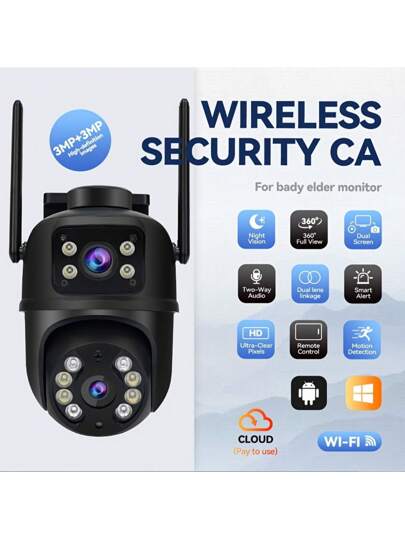 Closeli Dual Lens Wireless Security Camera 2.4GHz, IPX5, AI Motion Tracking, Night Vision, Two Way Audio, Alarm, Rotation/Tilt, Video Surveillance, CCTV Monitor, Supports SD Card/Cloud Storage (Cloud Requires Payment), Home Business view 5