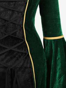 Women's Renaissance Costume  Medieval Dress Velvet Queen Dresses Victorian Vintage Halloween Cosplay - 綠黑色 - 查看 7