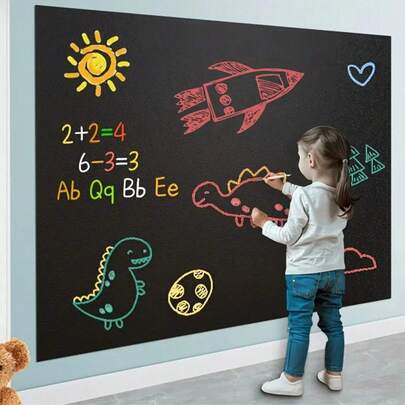 1 Set Of Detachable Blackboard Wallpaper And 5 Randomly Colored Chalk, Durable Dry Erase Wallpaper Message Board, Suitable For Children's Graffiti, Office, School, Home