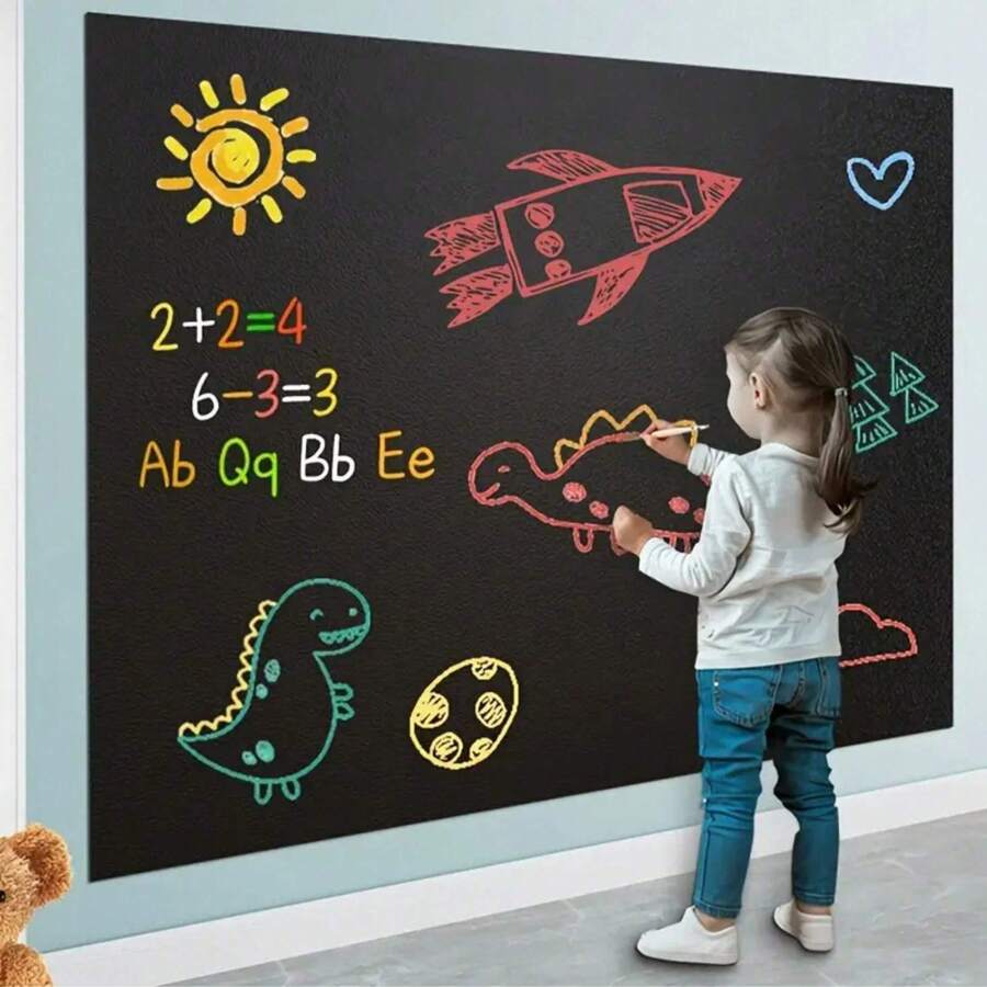 1 Set Of Detachable Blackboard Wallpaper And 5 Randomly Colored Chalk, Durable Dry Erase Wallpaper Message Board, Suitable For Children's Graffiti, Office, School, Home