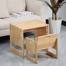 Weaning Table And Chair Set For Toddlers Age 1-3, Height Adjustable Toddler Table And Chair Set, Cube Kids Table Chair For Reading/Eating/Playing, Easy To Assemble - Maple - View 1