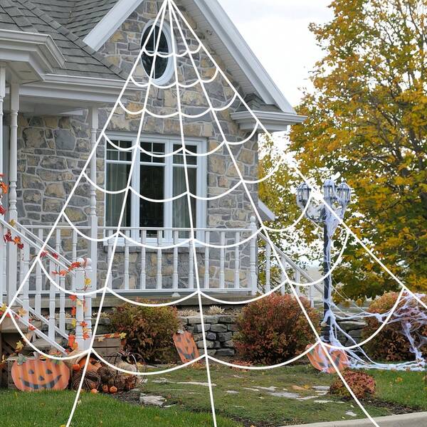 5m/7m Teia de Aranha Triangular de Halloween, Simulação Extra Grande, Teia de Aranha de Pelúcia, Decoração de Fantasma para Festas, Adereços para Decoração Interna e Externa
