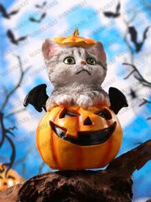 1 pièce Figurine de chat d'Halloween mignonne, statue de chaton de citrouille en résine Calico, décoration d'intérieur de style bohème, décoration de chambre, décoration intérieure, ambiance décorative pour les fêtes, Halloween, décoration de maison