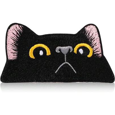 1pc Black Crying Cat Embroidery Patch, Clothing Bag Shoes Decorative Patch Sticker