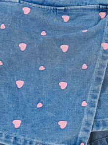 Girls Cute Daily Casual Heart Patterned Denim Shorts - Baby Blue - View 3