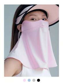 1pc Ice Silk UV Protection Full Face Cover Mask For Women, Breathable, Cooling, Face, Neck, Eye Coverage, Adjustable, Drink Water Design, UPF50+, Suitable For Cycling And Summer