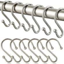 Shower Curtain Hooks, Metal Shower Hooks For Shower Curtain Rod, Rust Proof Metal Shower Curtain Rings, S Hook Set Of 12, Nickel. - Multicolor - View 1