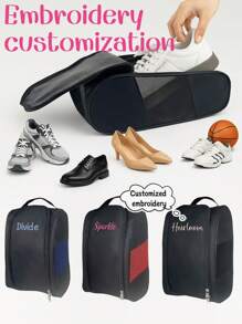 1 pièce Sac à chaussures de sport personnalisé avec broderie de nom, sac de rangement pour chaussures de sport/de gym étanche et respirant en maille, grand sac de transport pour chaussures portable, convient pour les sports, l'utilisation quotidienne, cadeau pour la famille, les amis, les mères, les pères, les filles, les fils, convient pour la fête des mères, la fête des pères, la Saint-Valentin, la fête des infirmières, Noël, la rentrée, les anniversaires