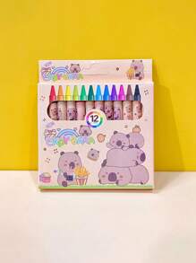 12 piezas, Set de 12 colores de mini crayones de estilo de dibujos animados, crayones para estudiantes, pinceles para pintar, pasteles de aceite, de vuelta a la escuela