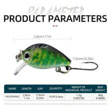 10 piezas/caja Juego de señuelos de pesca tipo crankbait mini, señuelos duros tipo swimbait, señuelos tipo minnow y wobble crank para pesca de lubina y trucha