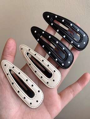 2pcs Fashionable Simple Elegant Versatile Black & White Polka Dot Leather Hair Clips, Suitable For Women Everyday Wear, Gifts, Claw Clips, Hair Claws, Hair Slide, Hair Barrettes, School Stuff