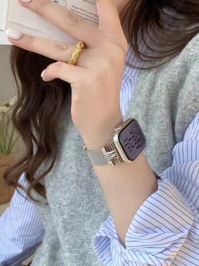 حزام ساعة أبل أنيق من الفولاذ المقاوم للصدأ للسلسلة 5/6/7/8/SE، قابل للتعديل مغناطيسي بمقاس 38 مم/42 مم، يعطي مظهرا راقيا