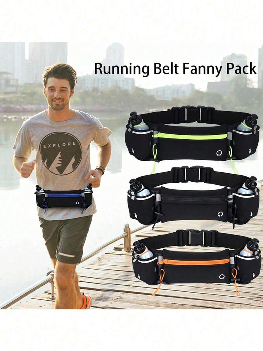 1 件跑步腰带，带双水瓶架 - 男女适用 - 非常适合健身、慢跑、徒步旅行和旅行 - 轻质透气面料 - 跑步者和户外运动爱好者的理想礼物