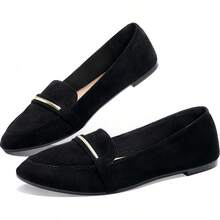 Obtaom Women's Pointy Toe Loafer Flat Faux Suede Work Shoes,Cute Penny Loafer Slip On Ballet FlatChristmas - 黑色 - 查看 1
