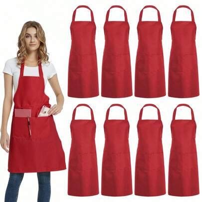 1件/3件/6件/12件装男女通用围裙，带2个大口袋，可机洗，适用于厨房、手工、烧烤、绘画等场合。
