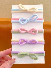 Set de 5 coleteros elásticos con lazo para niños, estilo minimalista, empaquetados en caja sin tarjeta