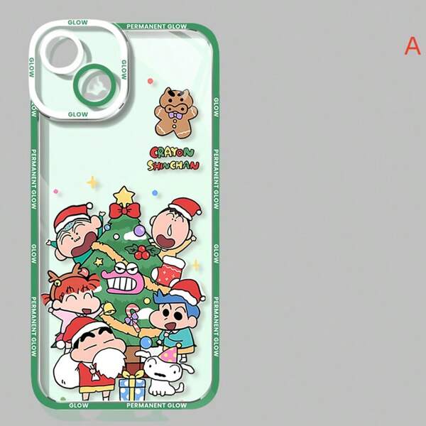 bandai 1pc Crayon Shin-Chan Cartoon Transparent Phone Case Compatible With IPhone 16 14 11 Pro Max 13 12 XR XS X Plus, Silicone Shock-Proof Protective Cover