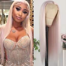 13X6 Platinum White Synthetic Lace Front Wigs 28 Inch Pre Plucked Long Straight Hair Wigs Glueless White Wigs Heat Resistant Fiber Hair Natural Halloween Wigs Platinum Blonde Lace Front Wigs For Women For Daily Christmas Party Cosplay Use - Ice Pink - 查看 2