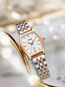 Poshi 1 pieza Reloj de pulsera de mujer elegante de cuarzo analógico con decoración de diamantes y pantalla de fecha