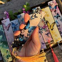 12 件亚克力书签、学习用品、文具礼品书、办公书签、干花书签、花朵书签、带流苏的花朵页面标签、随机选择的节日礼物流苏颜色 - 多色1 - 查看 3