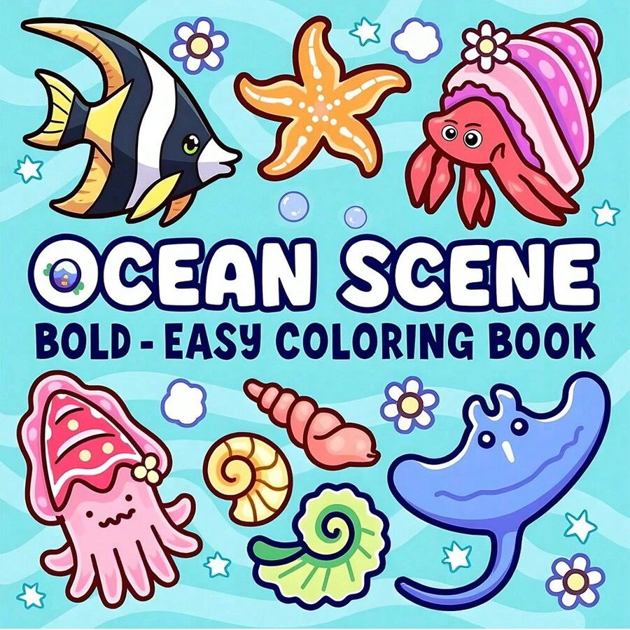 1 PC[OCEAN SCENE]Spiral Bound Colouring Book Coco For Adults And Teenagers, Exquisite Thick Paper, Cartoon Comfortable Cute Bold And Simple Pattern Wyo Coloring Book Watercolor Sketchbook Children's Toy, Slow Release Stress, Kill Time, Holiday Gift