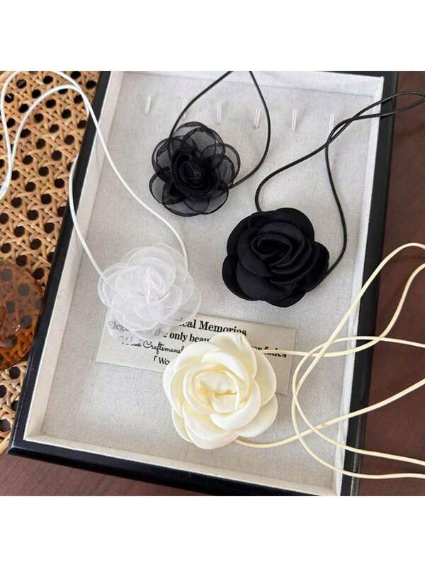 1pc Rose Flower Necklace For Women, Black Flower Choker Neck Band, Camellia Wax Rope Neck Chain