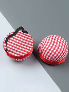 1pc Red Plaid Magnetic Pincushion, Handmade DIY Sewing Supplies, Can Be Worn On The Wrist - Red - View 3