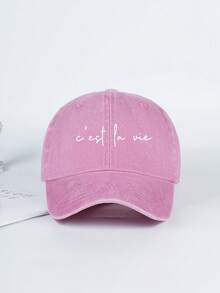 MLFO 1 件复古水洗棒球帽，简约“C'est La Vie”法语“我爱你”字母印花可调节透气男女通用帽子，适合休闲、日常穿着和海滩度假 - c'est La Vie - 查看 5