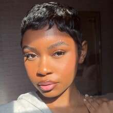 Elegant Woman's Short Layered Brazilian Human Hair Wig With 150% Density Glueless Short Bob Rose Net Cap Human Hair Wigs With Full Machine Made Suitable For Daily Use & Festival - Natural Black - 查看 6