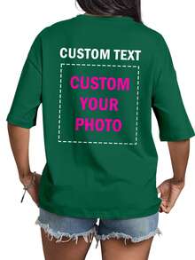 Hadiah Kustom yang Dipersonalisasi, Kaos Wanita Kustom, Atasan dengan Pola Depan dan Belakang Kustom, Tambahkan Foto Anda (Pola/Logo/Potret Keluarga/Selfie/Hewan Peliharaan/Foto Pasangan), Bagian Belakang Dapat Ditambahkan Teks dan Foto, Pilih Teks Favorit Anda, Rancang Kaos Cetak Eksklusif yang Dipersonalisasi, Hadiah untuk Pacar Anda. Musim Panas, Gaya Athleisure yang Elegan, Hadiah Ulang Tahun Olahraga - Dark Green - View 3