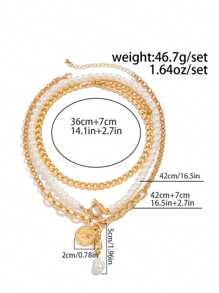 3 pièces set de pièces de monnaie métalliques à la mode, têtes de beauté, boucles OT, collier pendentif en forme de cœur, ensemble de chaîne multi-couches simple avec perles pour le collet, ensemble de bijoux pour femmes, bijoux d'été pour la plage, convient pour les fêtes, les cadeaux aux amis et à la famille, le port quotidien