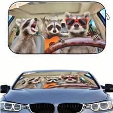 1pc Cute Raccoon Pattern Car Sunshade, Fashionable And Fun Auto Accessory, Made Of Polyester Fiber, Effectively Blocks UV Rays, Provides Heat Insulation And Privacy Protection, Foldable For Easy Storage