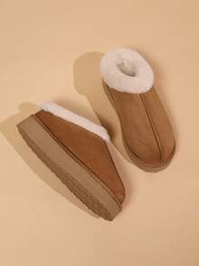 女士毛绒保暖拖鞋，舒适冬季雪地鞋 - 駝色 - 查看 4