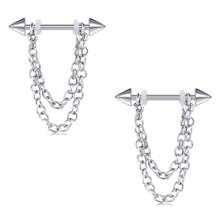 Steel Nipple Shield Rings Tongue Barbell Piercing Jewelry Retainer 14G 5/8Inch Chain Dangle Clear CZ For Women Men 1Pair