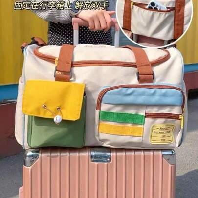 Color Block Nylon Casual Vacation Style Large Capacity Multi-Pocket Drawstring Wet Dry Separation Storage Multi-Functional Adjustable Shoulder Strap Zipper Sling Shoulder Bag For Men Women Outdoor Sports Travel Swimming Gym Hiking Daily Use Hospital Storage